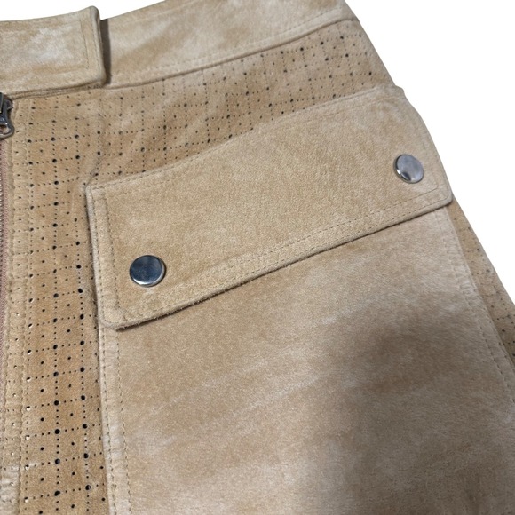 Margaret Godfrey Genuine Suede Mini Skirt Size 6 Tan Utility Pockets Zip Front - Picture 4 of 11